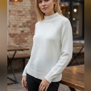 Juicy Couture Cream Mock Neck Sweater With Faux Pearl and Silver Stud Be…